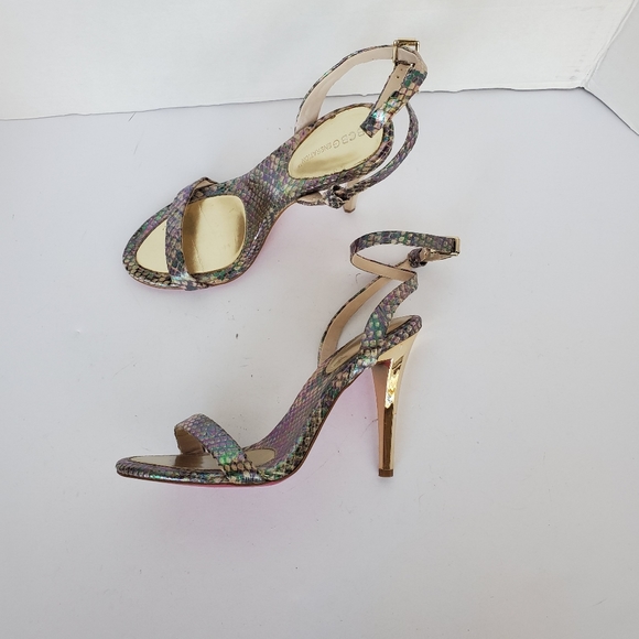 Metallic Heel Sandals Irredescent Snakeprint Ankle Wrap Size 6.5 "rockie" - Picture 3 of 13